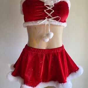 Christmas Miss Santa 2 piece velvet top and skirt